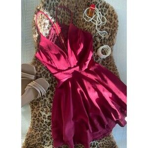 Windsor SMALL Women's Burgundy Red + lace w/ gold zipper layered formal Dress